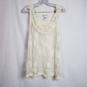 Ultra Pink Large Cream Lace Boho Hippie Tank Top